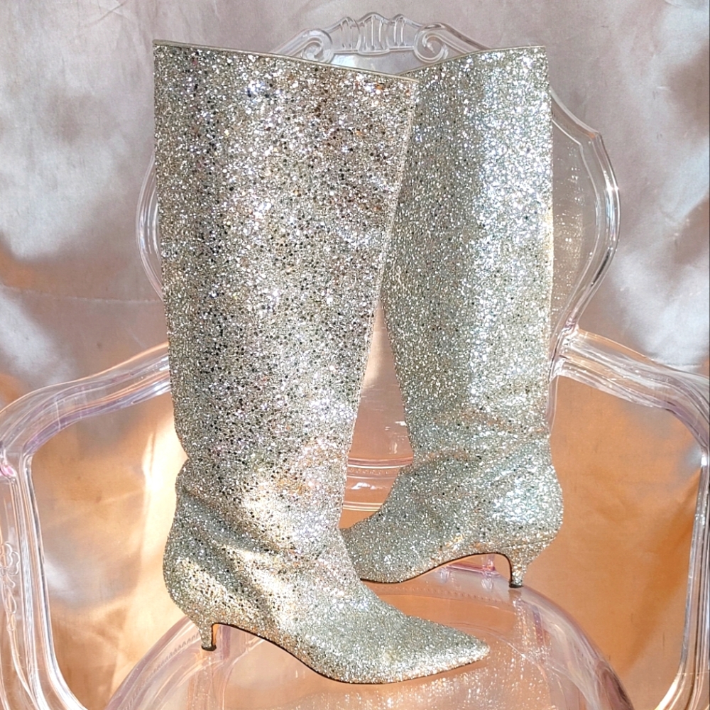 Kate Spade silver sparkly Glitter knee high boots size 9.5 medium width